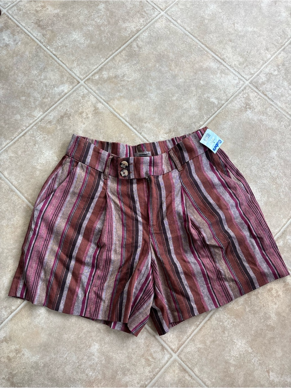 Maurices High-Waist Striped Shorts in Maroon and Pink